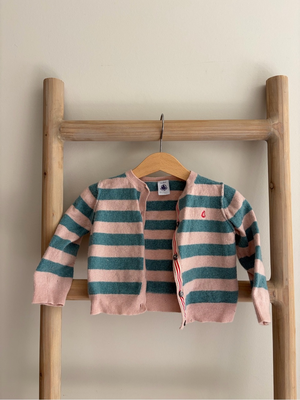 Petit Bateau Pink & Teal Striped Cardigan